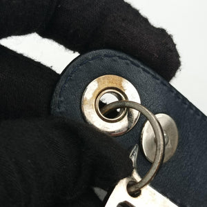 Secondhand Christian Dior Trotter D Charm Trimmed Diorissimo Pochette Navy × Ivory Jacquard × Leather  shoulderbag | stylenewstar
