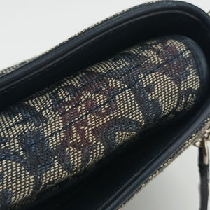Secondhand Christian Dior Trotter D Charm Trimmed Diorissimo Pochette Navy × Ivory Jacquard × Leather  shoulderbag | stylenewstar