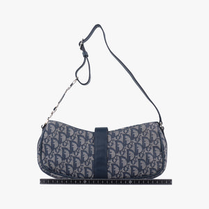 Secondhand Christian Dior Trotter D Charm Trimmed Diorissimo Pochette Navy × Ivory Jacquard × Leather  shoulderbag | stylenewstar