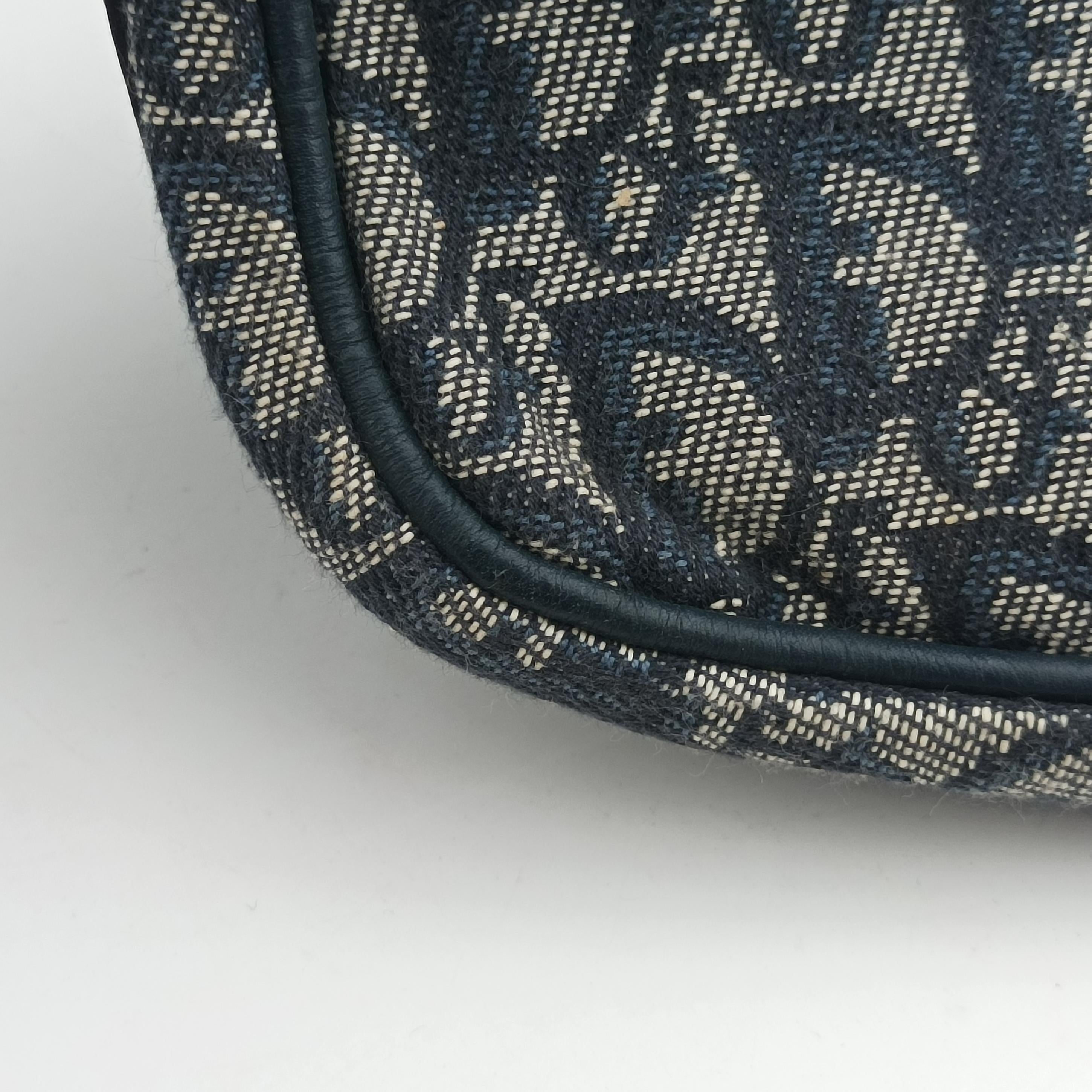 Secondhand Christian Dior Trotter D Charm Trimmed Diorissimo Pochette Navy × Ivory Jacquard × Leather  shoulderbag | stylenewstar