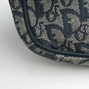 Secondhand Christian Dior Trotter D Charm Trimmed Diorissimo Pochette Navy × Ivory Jacquard × Leather  shoulderbag | stylenewstar