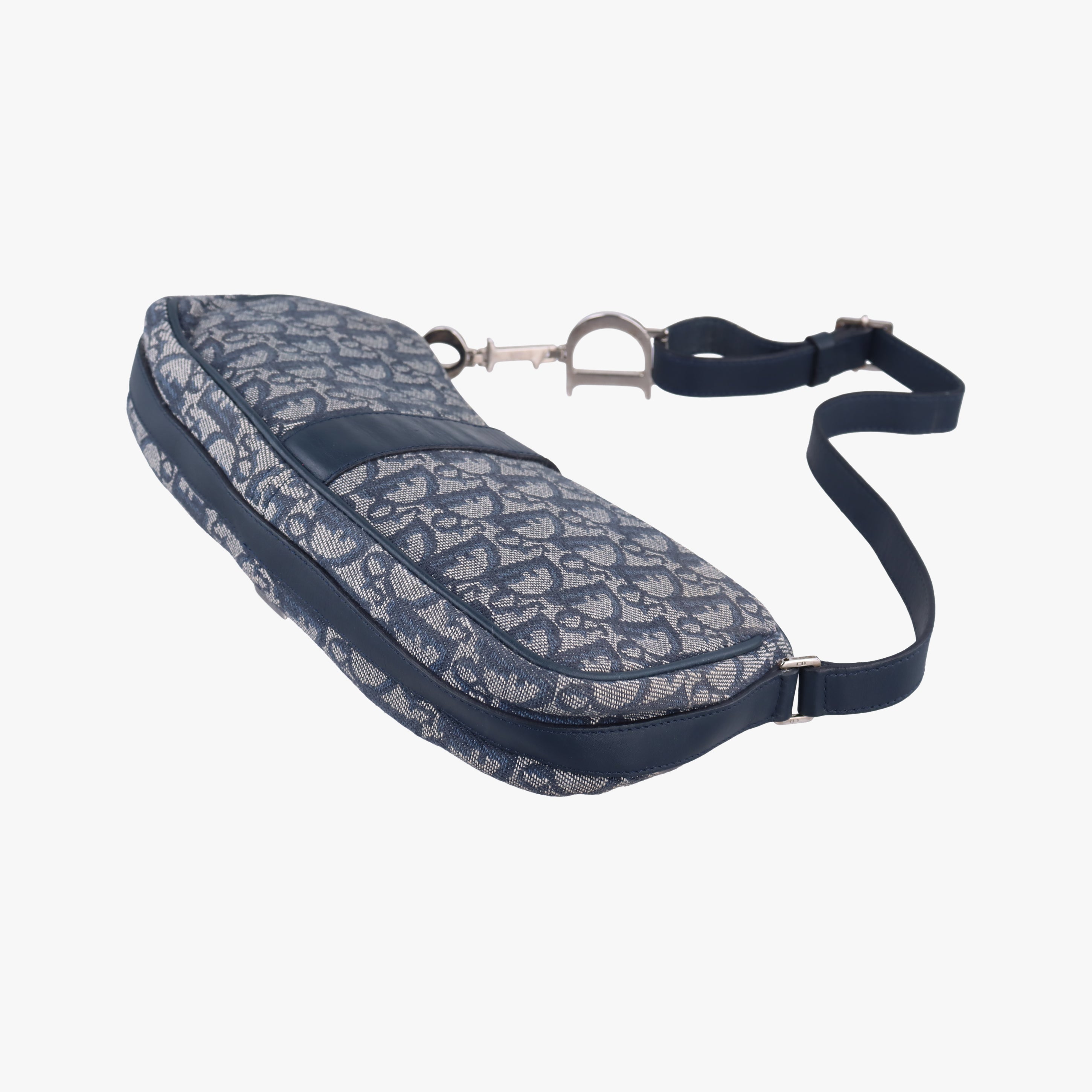 Secondhand Christian Dior Trotter D Charm Trimmed Diorissimo Pochette Navy × Ivory Jacquard × Leather  shoulderbag | stylenewstar