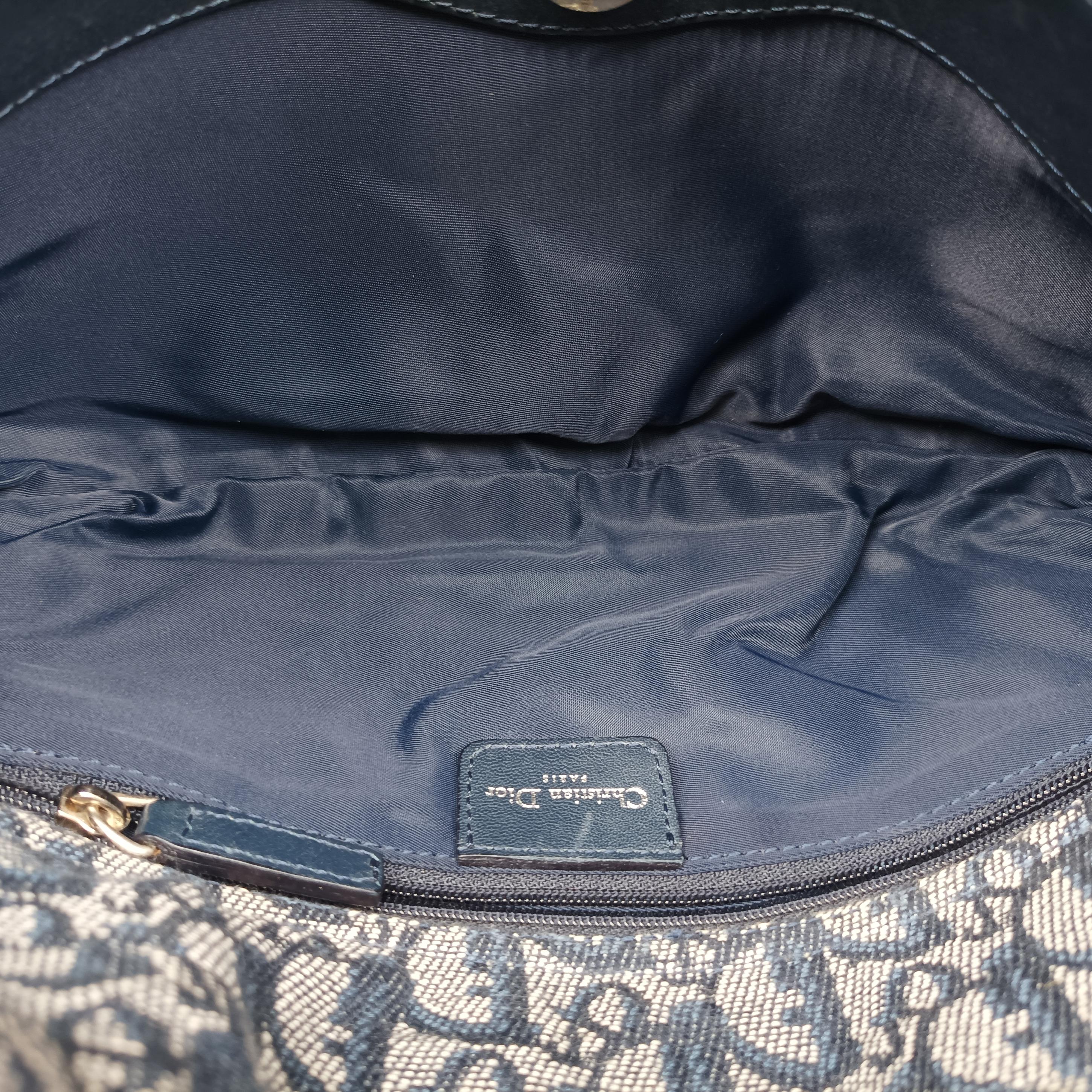 Secondhand Christian Dior Trotter D Charm Trimmed Diorissimo Pochette Navy × Ivory Jacquard × Leather  shoulderbag | stylenewstar