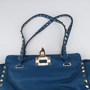 Pre-owned Valentino Rockstud Blue Leather  shoulderbag | stylenewstar
