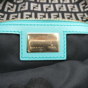 Pre-owned Fendi Mamma Baguette Beige×blue canvas×Leather 23908B shoulderbag | stylenewstar