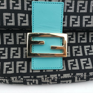 Pre-owned Fendi Mamma Baguette Beige×blue canvas×Leather 23908B shoulderbag | stylenewstar