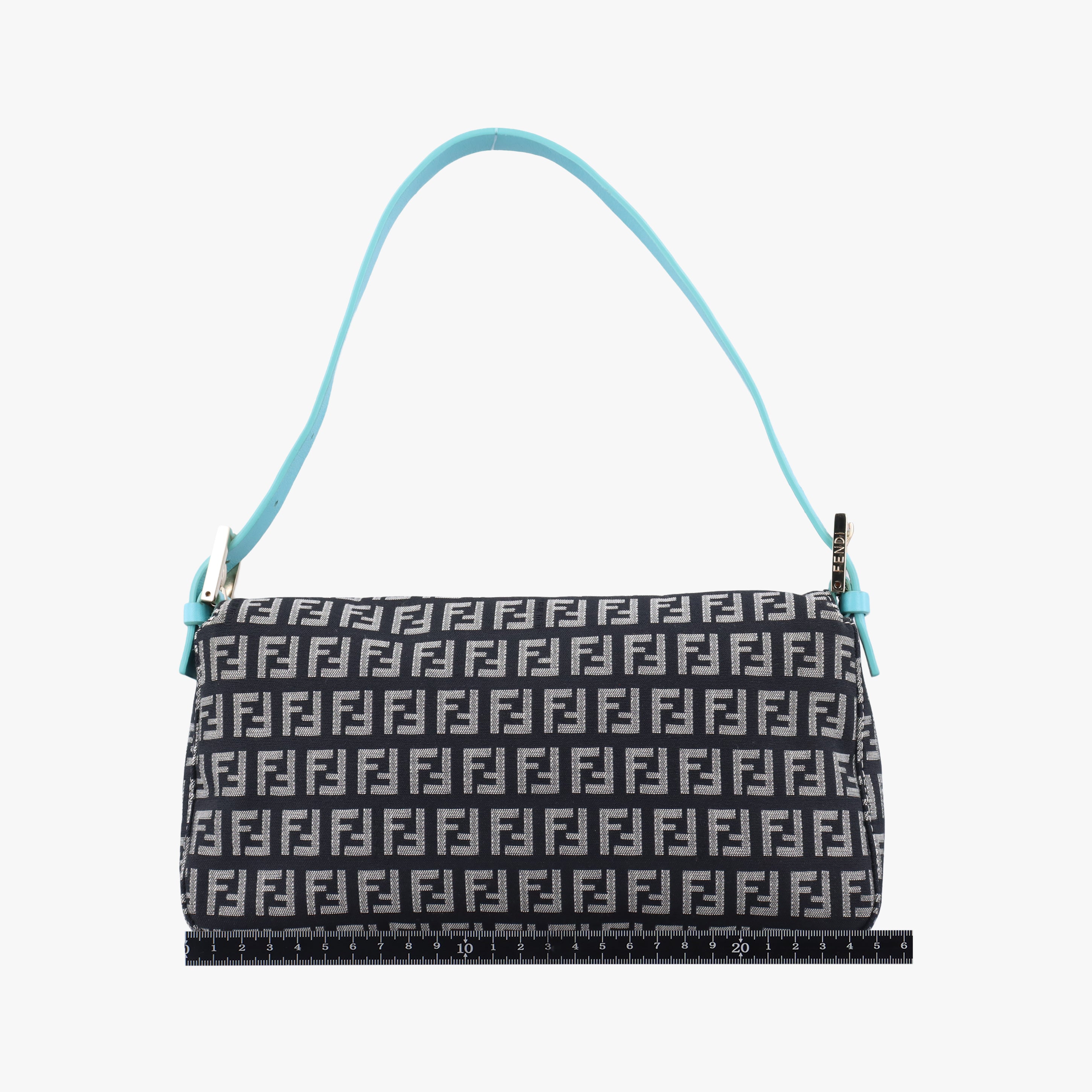 Pre-owned Fendi Mamma Baguette Beige×blue canvas×Leather 23908B shoulderbag | stylenewstar