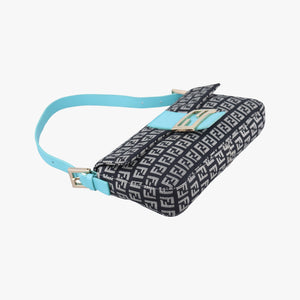 Pre-owned Fendi Mamma Baguette Beige×blue canvas×Leather 23908B shoulderbag | stylenewstar