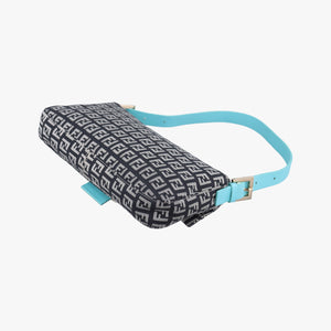 Pre-owned Fendi Mamma Baguette Beige×blue canvas×Leather 23908B shoulderbag | stylenewstar