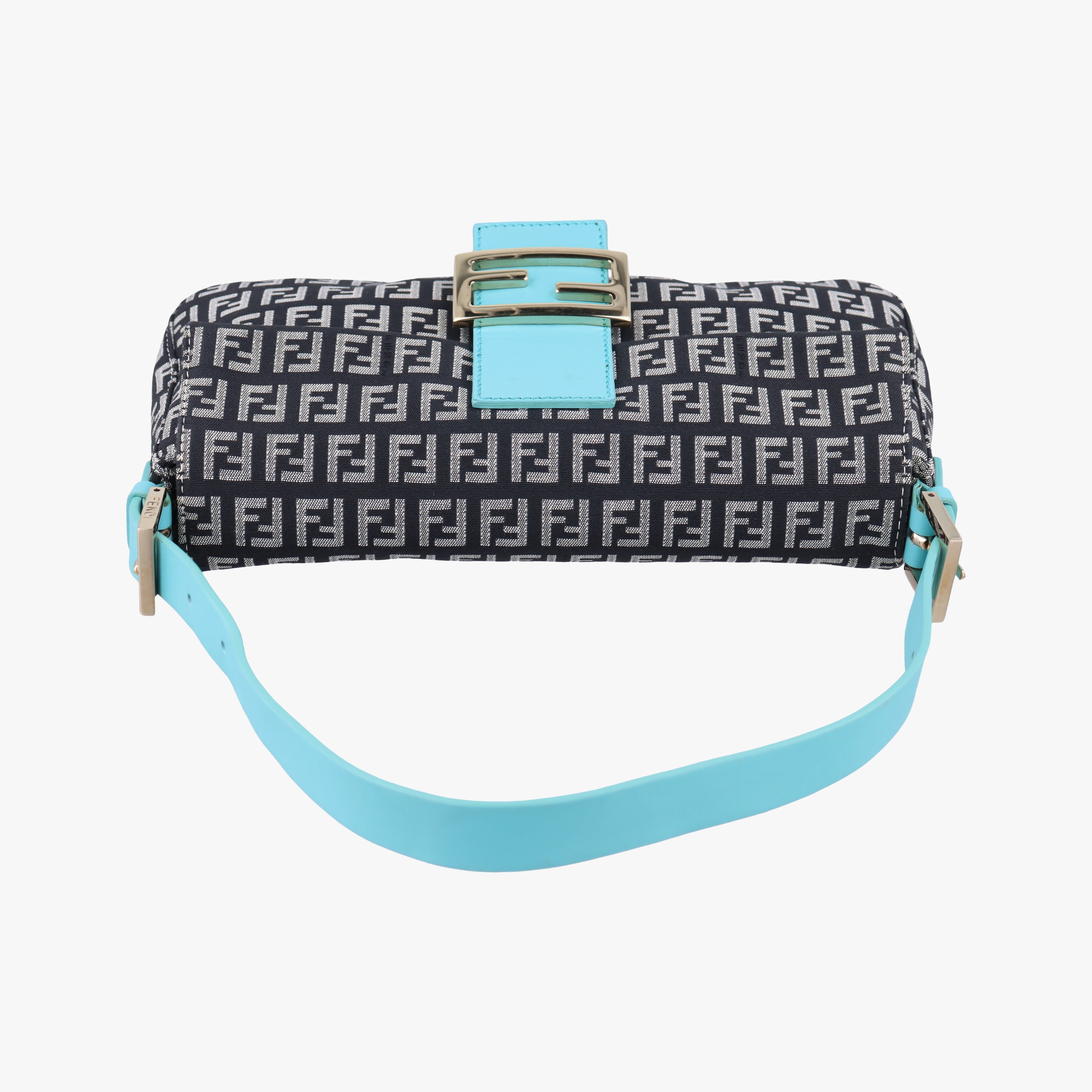 Pre-owned Fendi Mamma Baguette Beige×blue canvas×Leather 23908B shoulderbag | stylenewstar