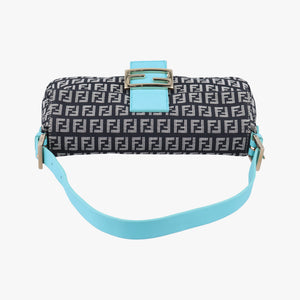 Pre-owned Fendi Mamma Baguette Beige×blue canvas×Leather 23908B shoulderbag | stylenewstar