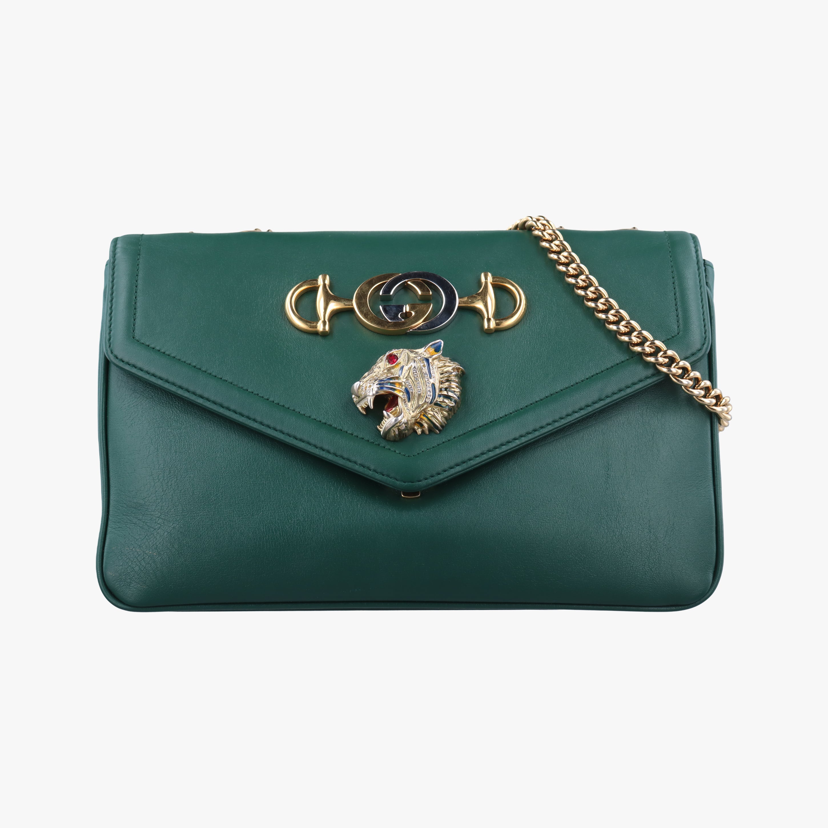 Pre-owned Gucci Rajah Green Leather 537241 shoulderbag | stylenewstar