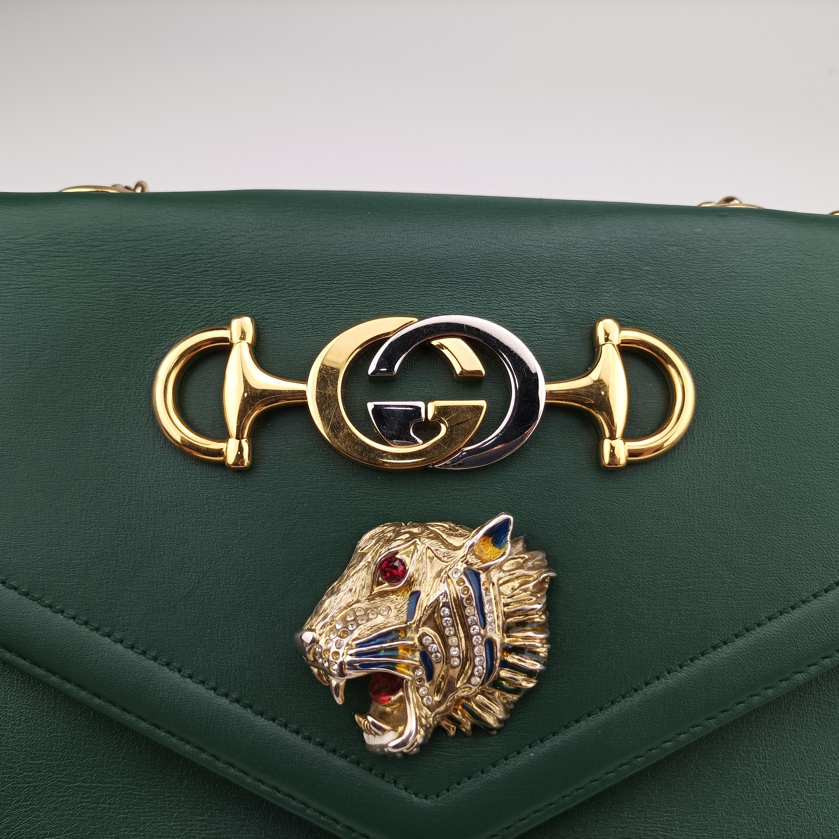 Pre-owned Gucci Rajah Green Leather 537241 shoulderbag | stylenewstar