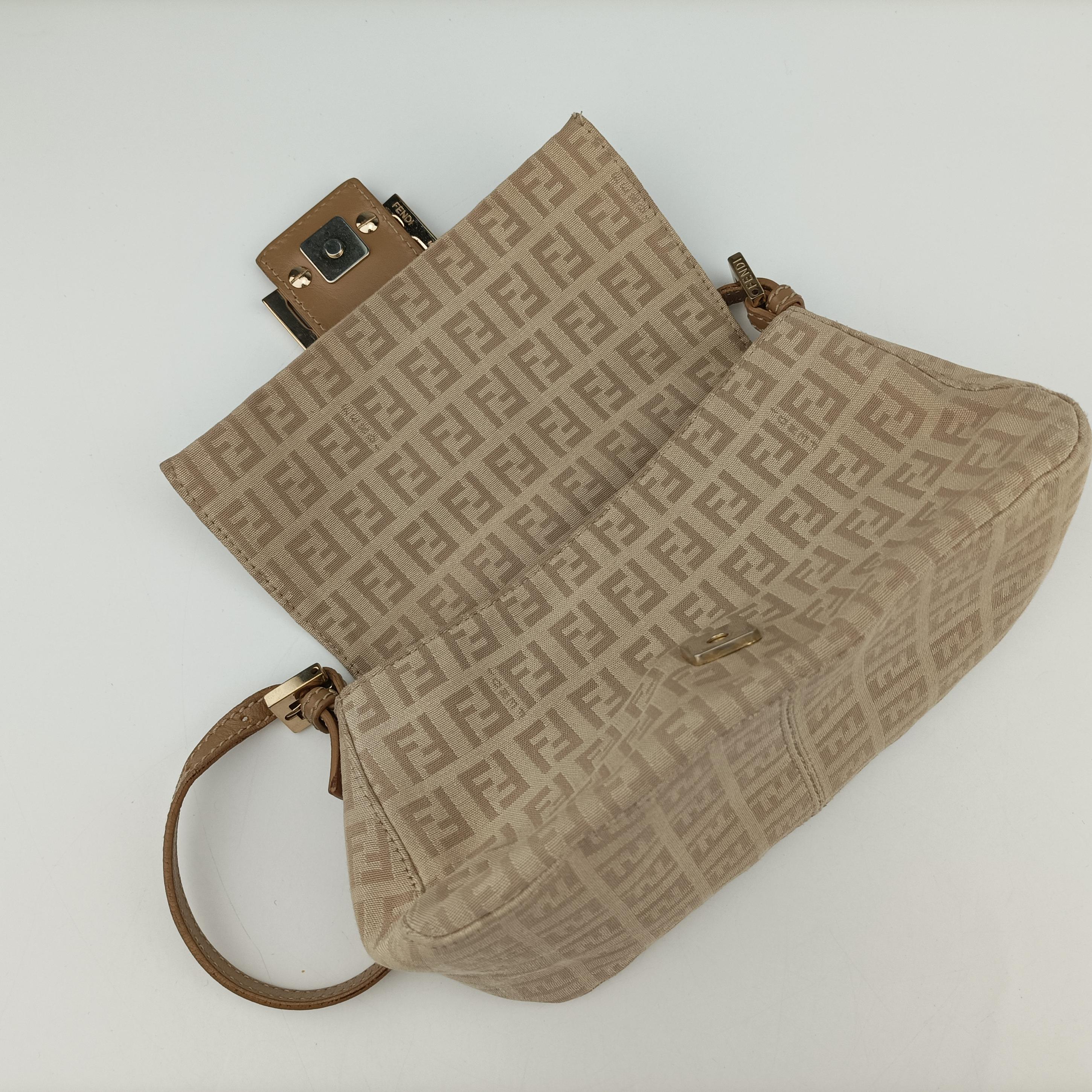 Pre-owned Fendi Baguette Beige Jacquard 8BR180 shoulderbag | stylenewstar