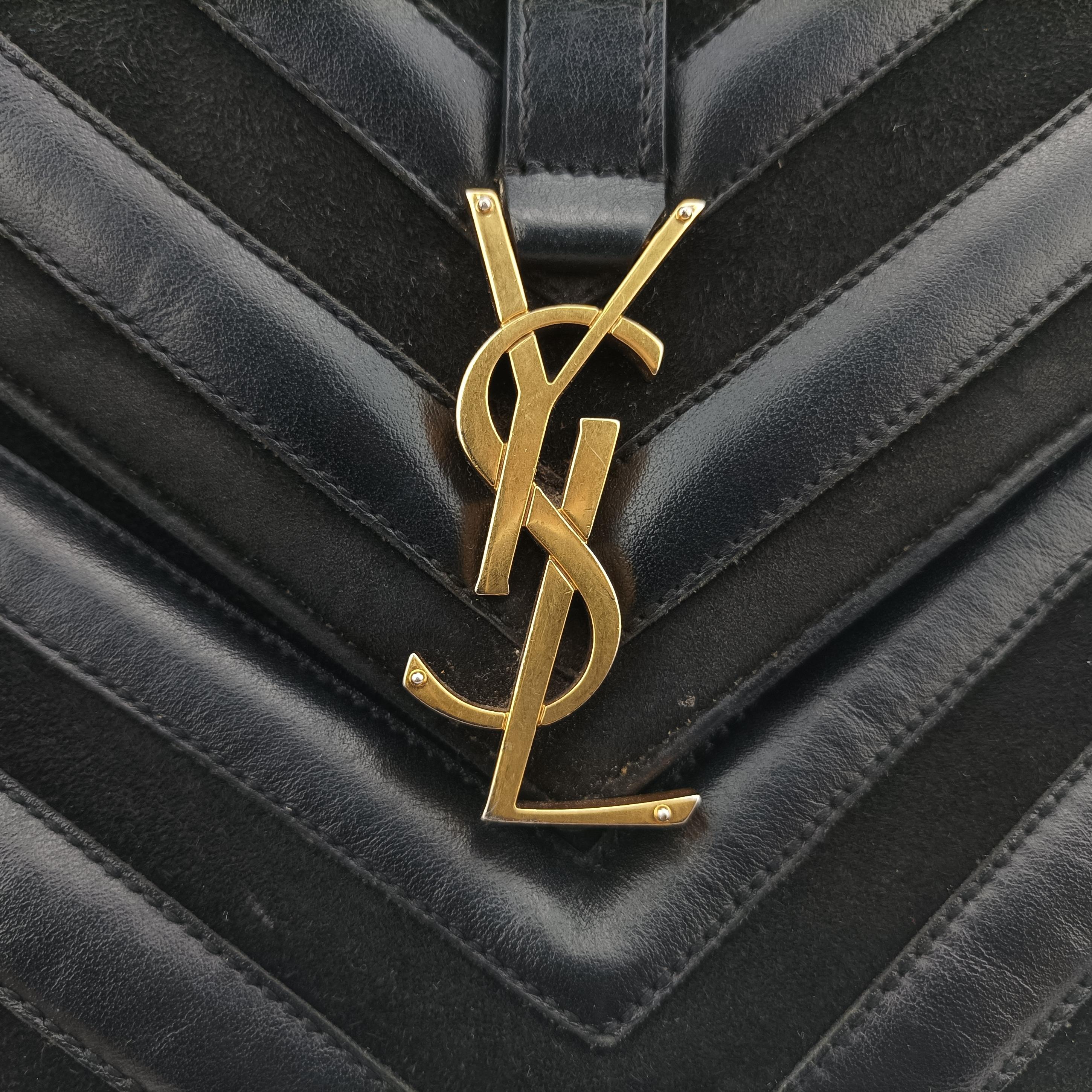 Pre-owned Yves Saint Laurent COLLEGE Black Leather x Suede 428056 shoulderbag | stylenewstar