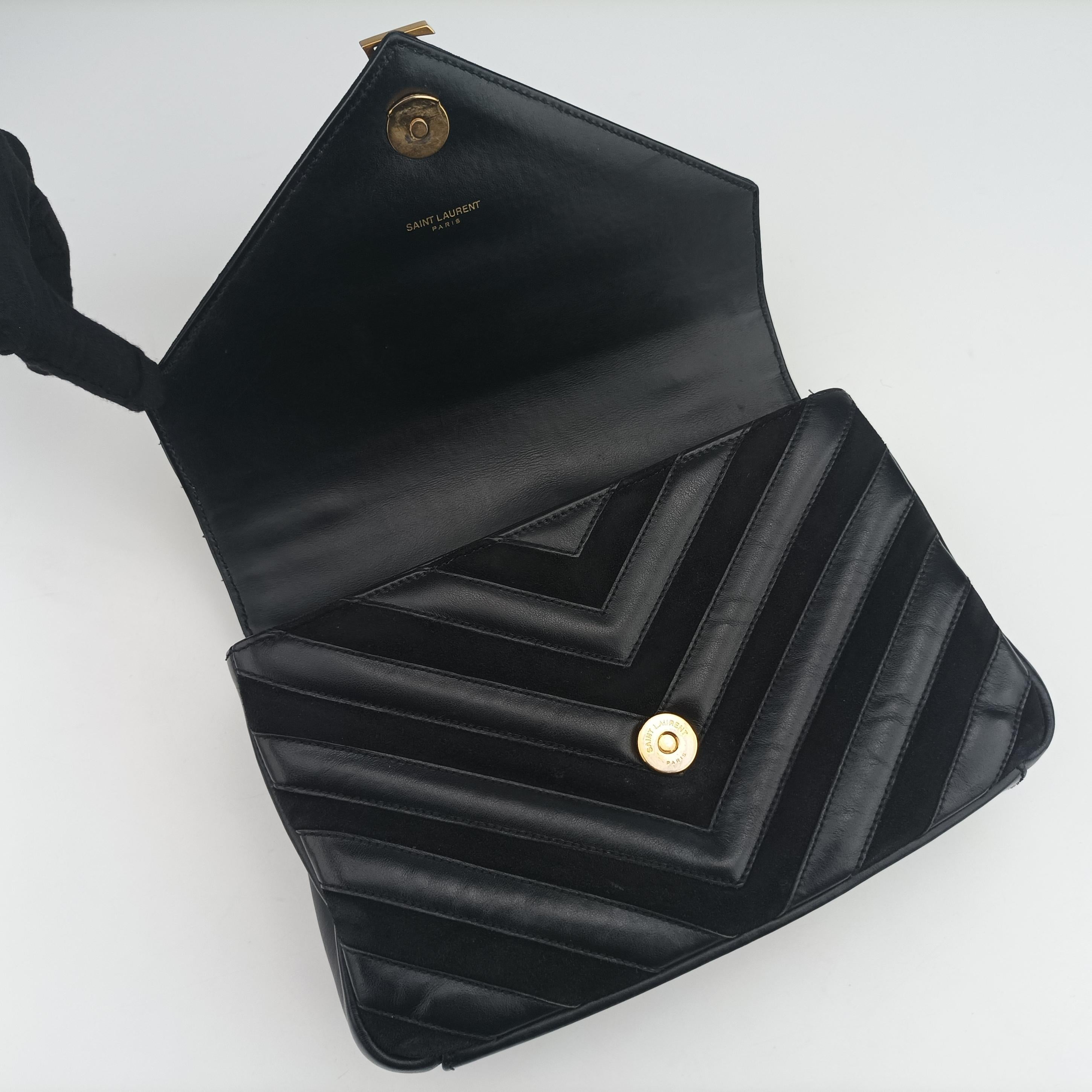 Pre-owned Yves Saint Laurent COLLEGE Black Leather x Suede 428056 shoulderbag | stylenewstar