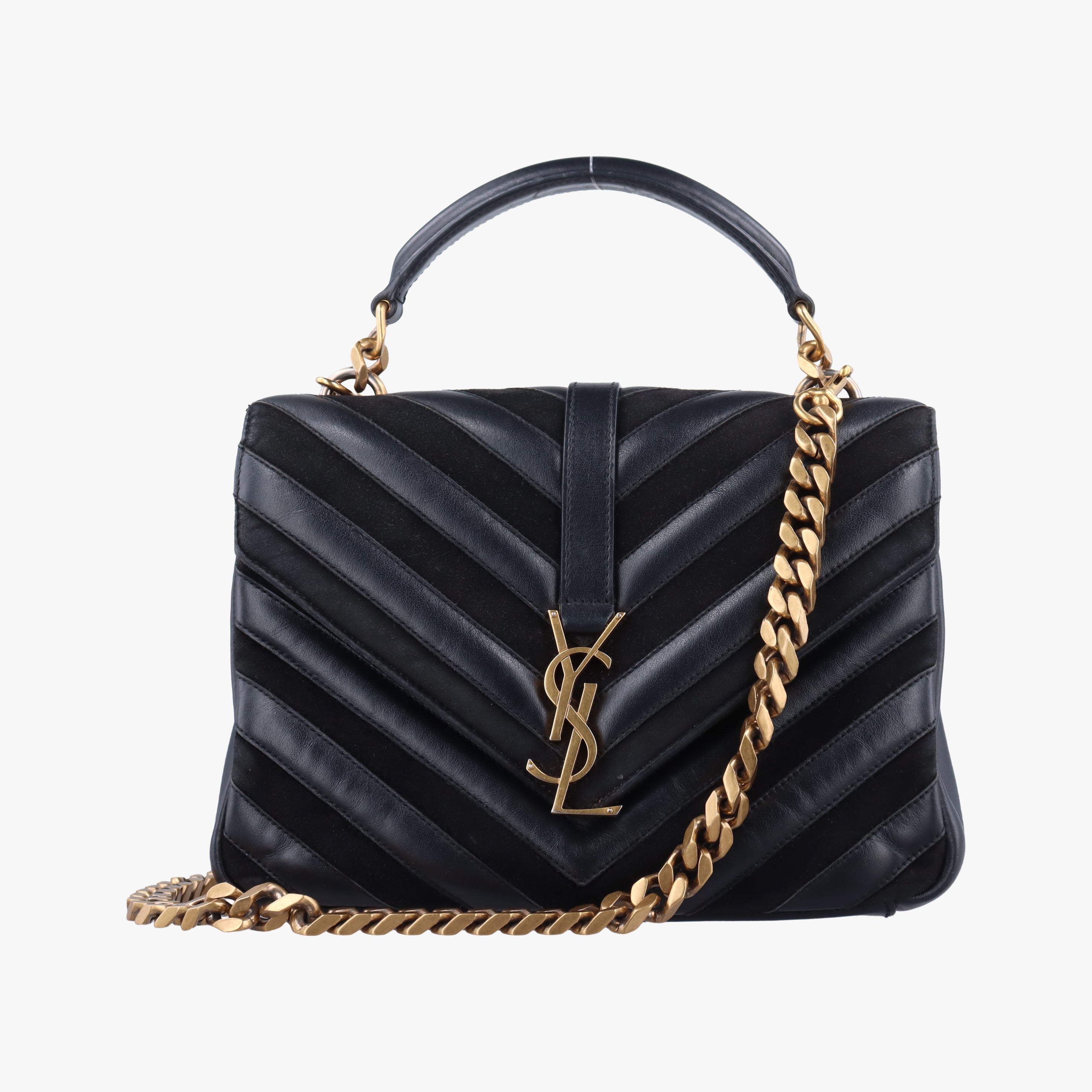 Pre-owned Yves Saint Laurent COLLEGE Black Leather x Suede 428056 shoulderbag | stylenewstar