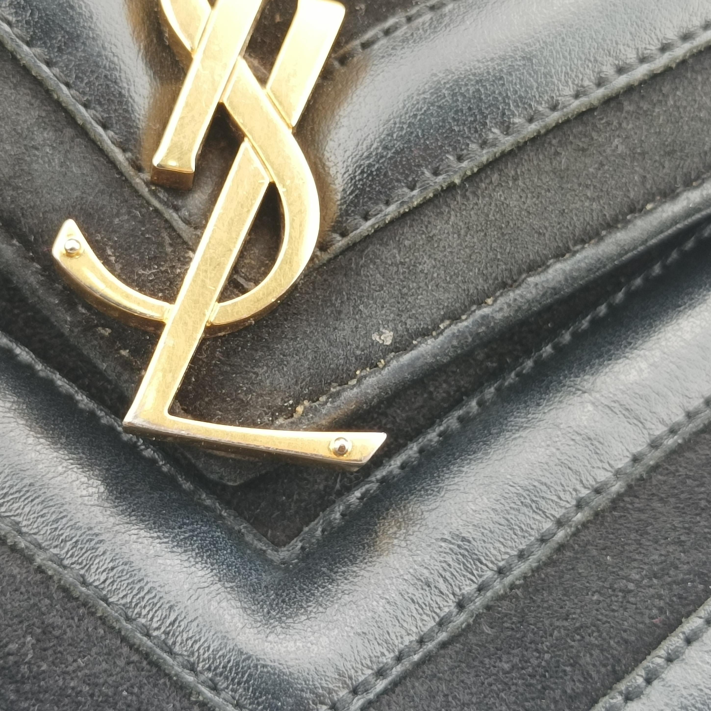 Pre-owned Yves Saint Laurent COLLEGE Black Leather x Suede 428056 shoulderbag | stylenewstar