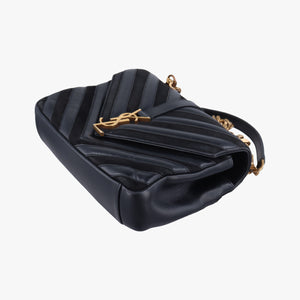 Pre-owned Yves Saint Laurent COLLEGE Black Leather x Suede 428056 shoulderbag | stylenewstar