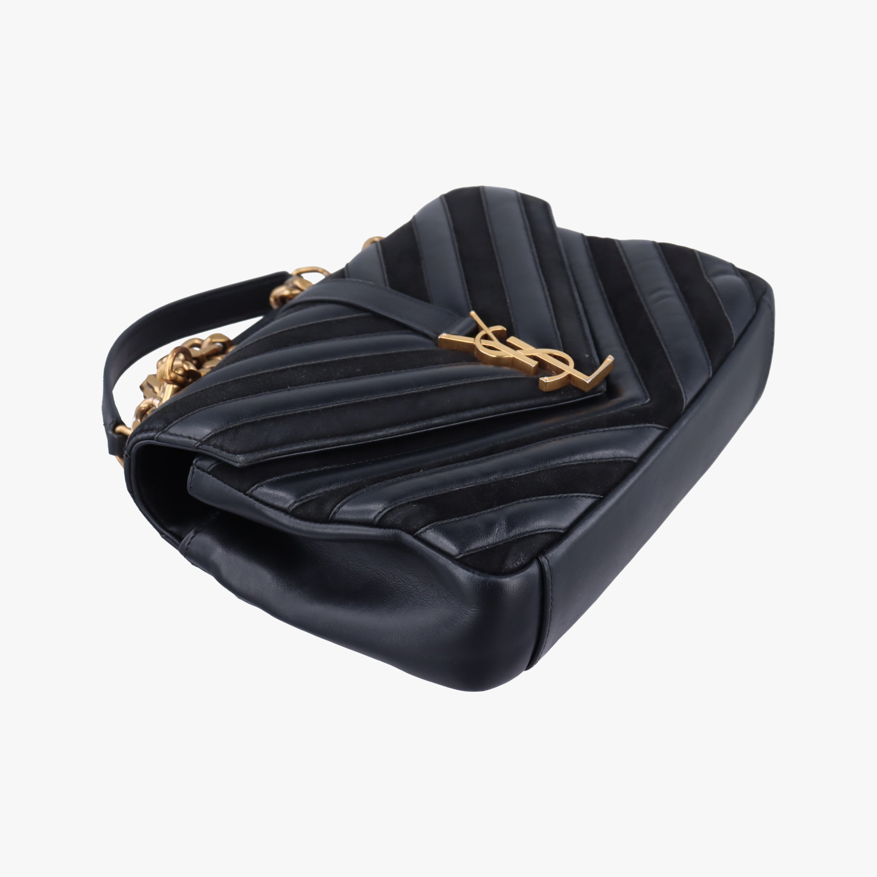 Pre-owned Yves Saint Laurent COLLEGE Black Leather x Suede 428056 shoulderbag | stylenewstar