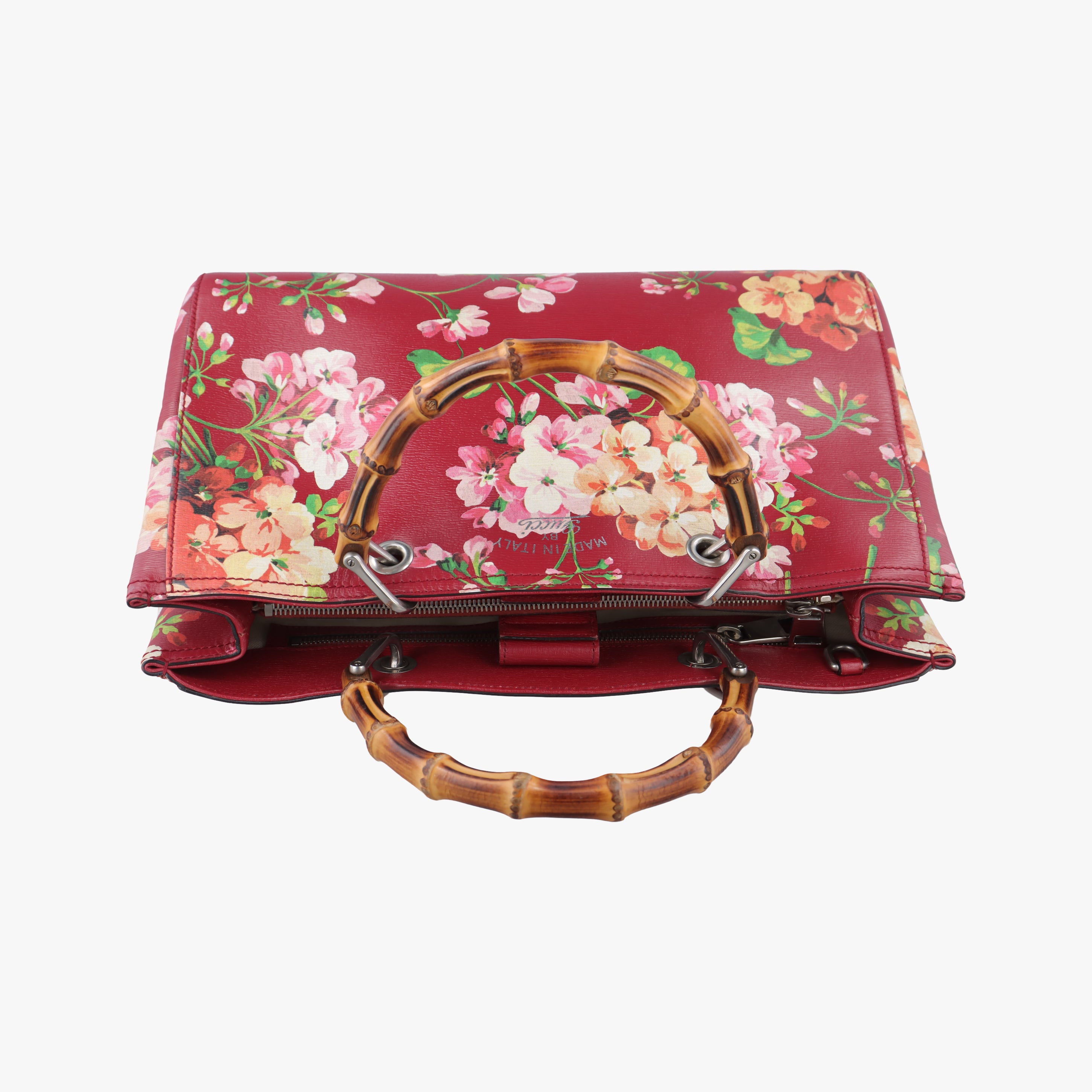 Secondhand Gucci Bamboo Shopper Red×Multicolour Leather 323660 handbag | stylenewstar