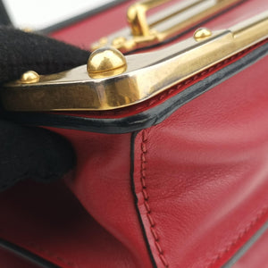 Pre-owned Prada Cahier Red x Black Leather 1BD045 shoulderbag | stylenewstar