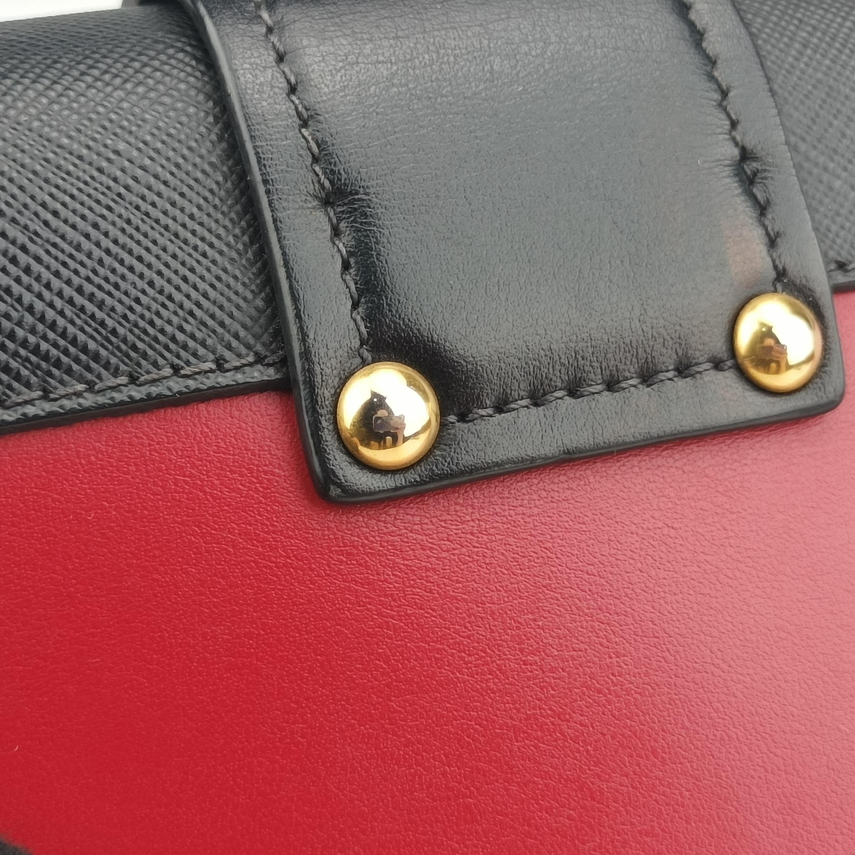 Pre-owned Prada Cahier Red x Black Leather 1BD045 shoulderbag | stylenewstar