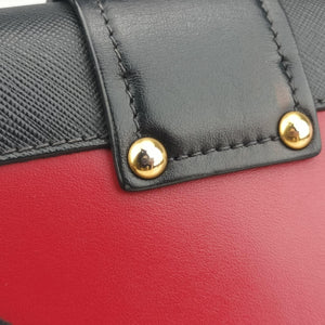 Pre-owned Prada Cahier Red x Black Leather 1BD045 shoulderbag | stylenewstar