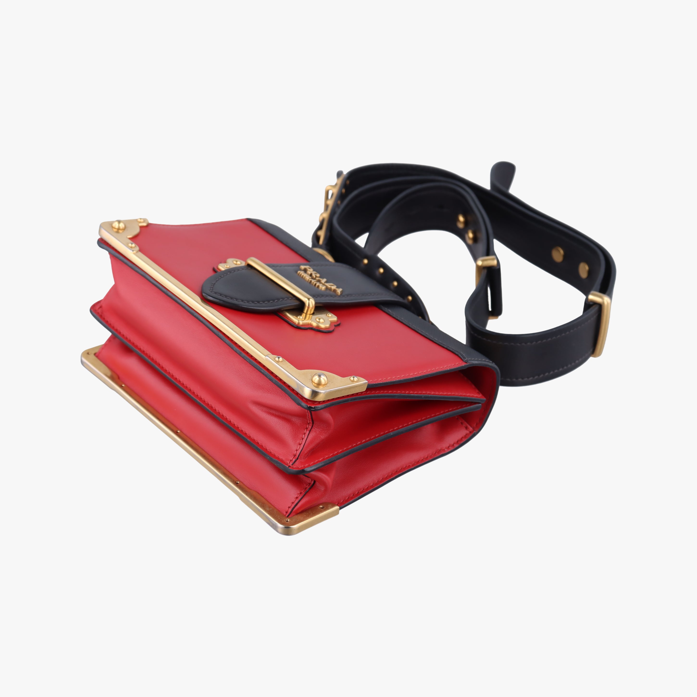 Pre-owned Prada Cahier Red x Black Leather 1BD045 shoulderbag | stylenewstar