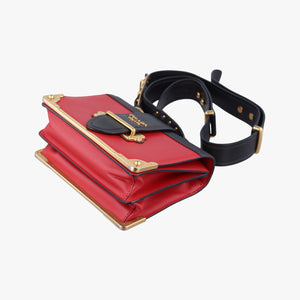 Pre-owned Prada Cahier Red x Black Leather 1BD045 shoulderbag | stylenewstar