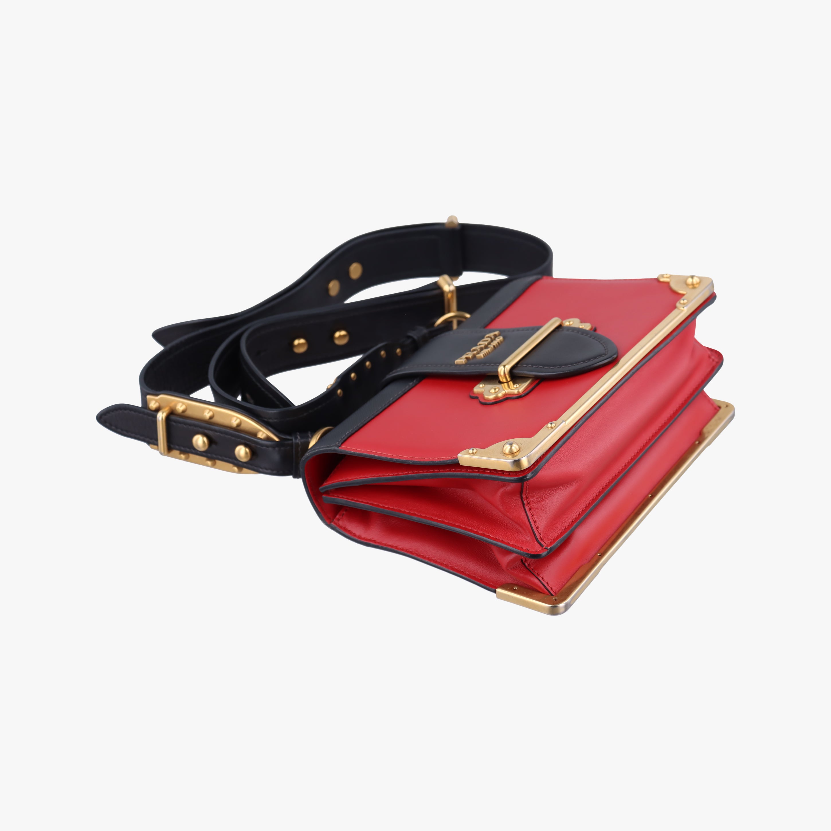 Pre-owned Prada Cahier Red x Black Leather 1BD045 shoulderbag | stylenewstar