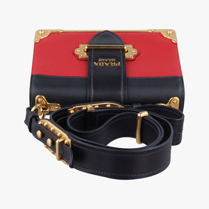 Pre-owned Prada Cahier Red x Black Leather 1BD045 shoulderbag | stylenewstar