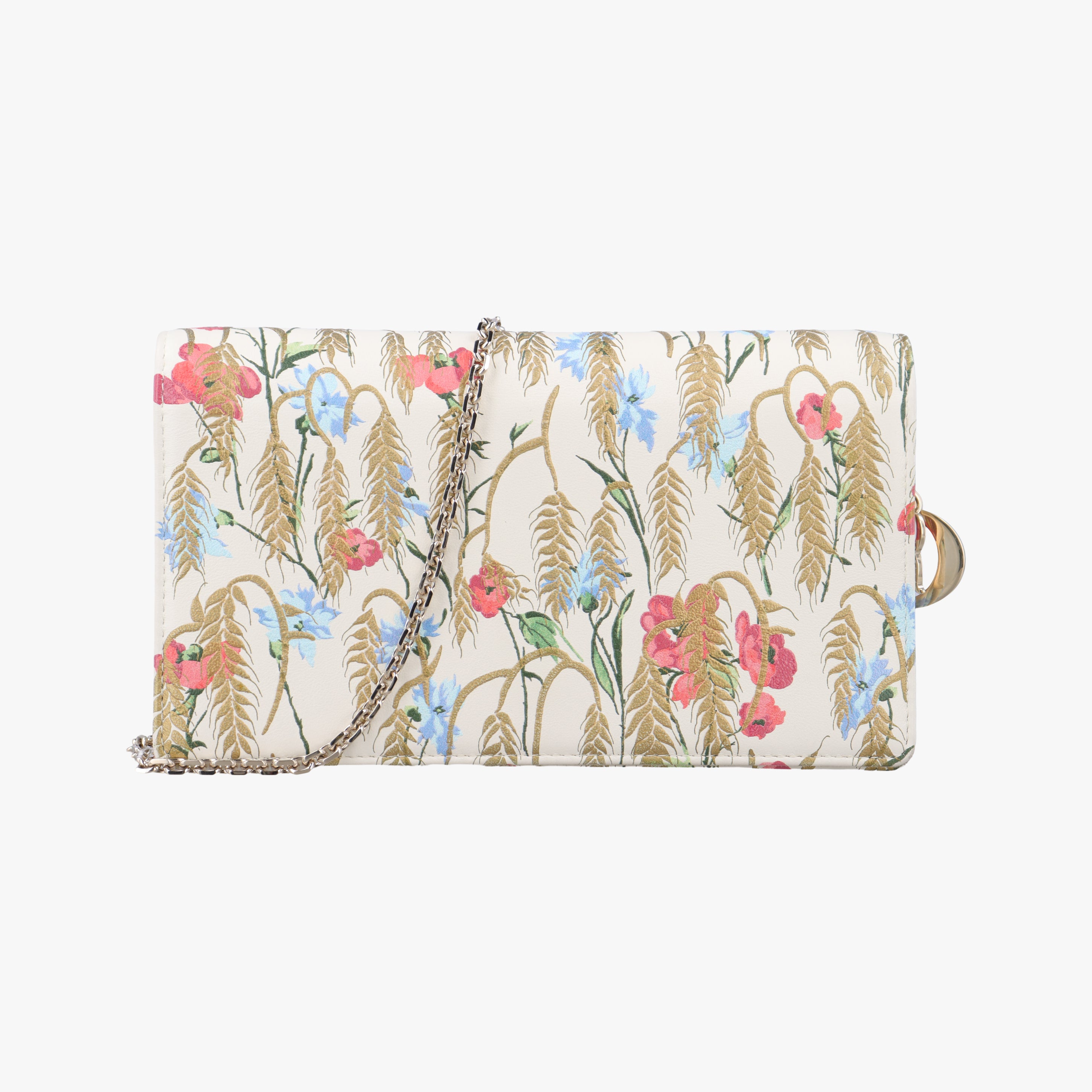 Pre-owned Christian Dior Lady Dior Chain Wallet Ivory/Multicolor Leather  shoulderbag | stylenewstar