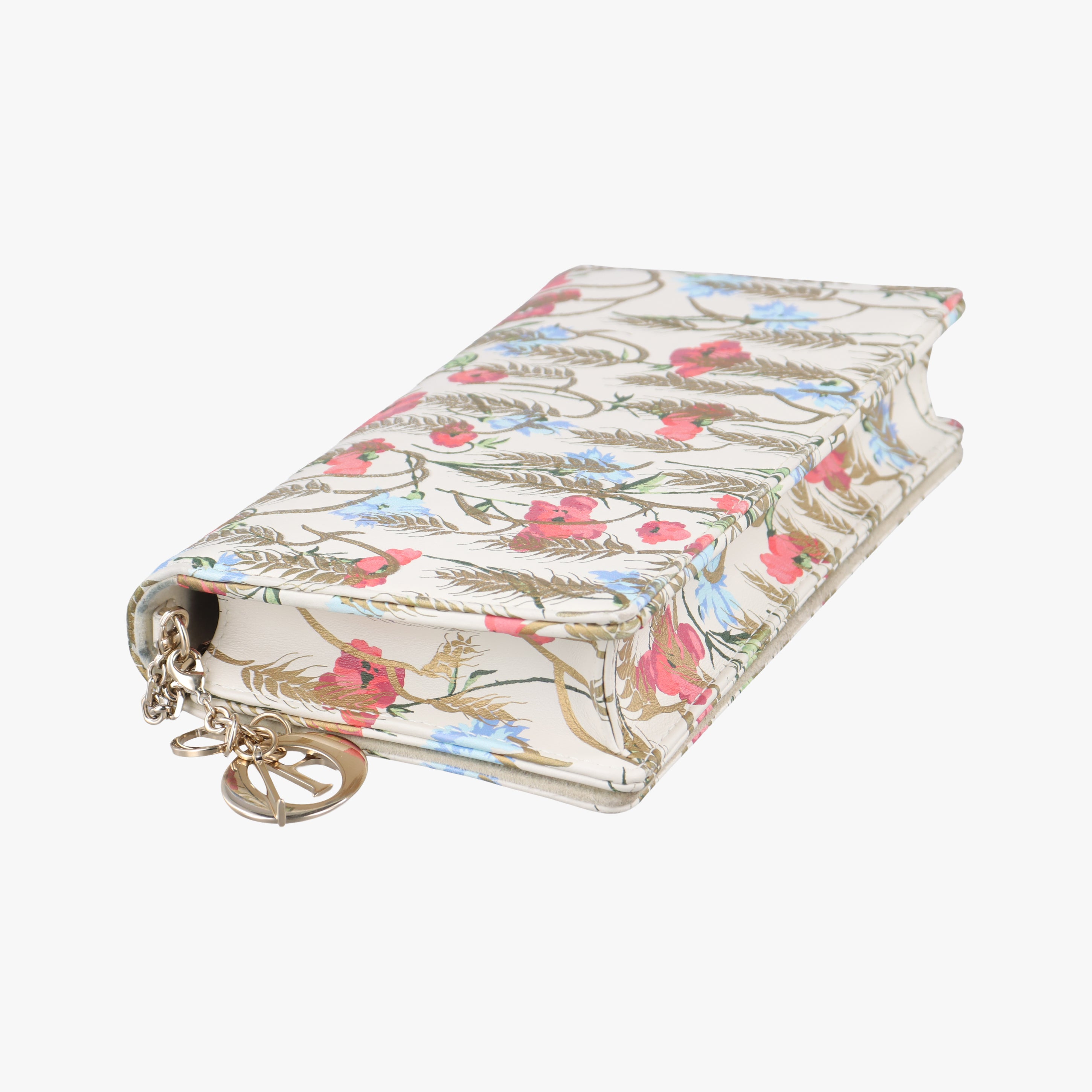 Pre-owned Christian Dior Lady Dior Chain Wallet Ivory/Multicolor Leather  shoulderbag | stylenewstar