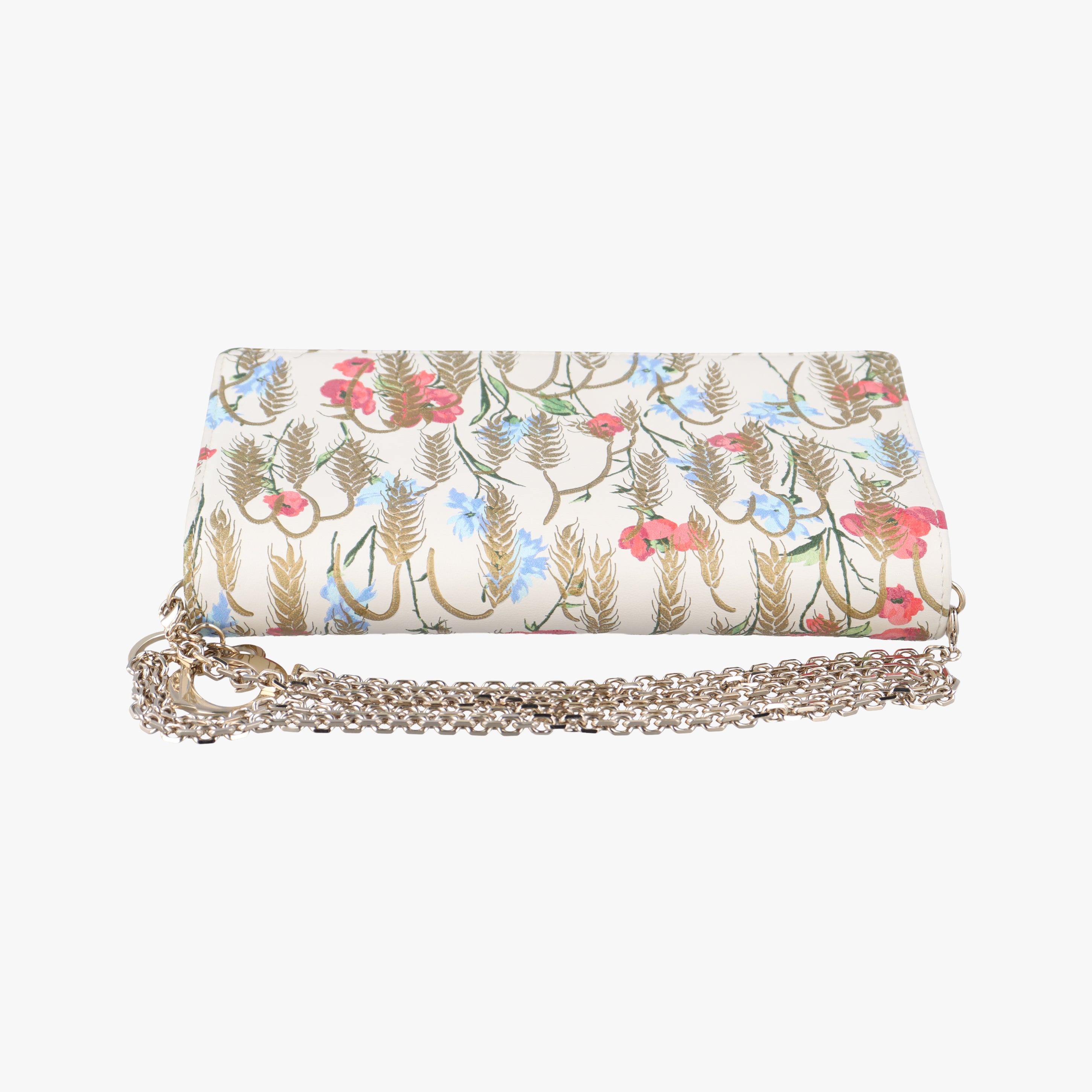 Pre-owned Christian Dior Lady Dior Chain Wallet Ivory/Multicolor Leather  shoulderbag | stylenewstar