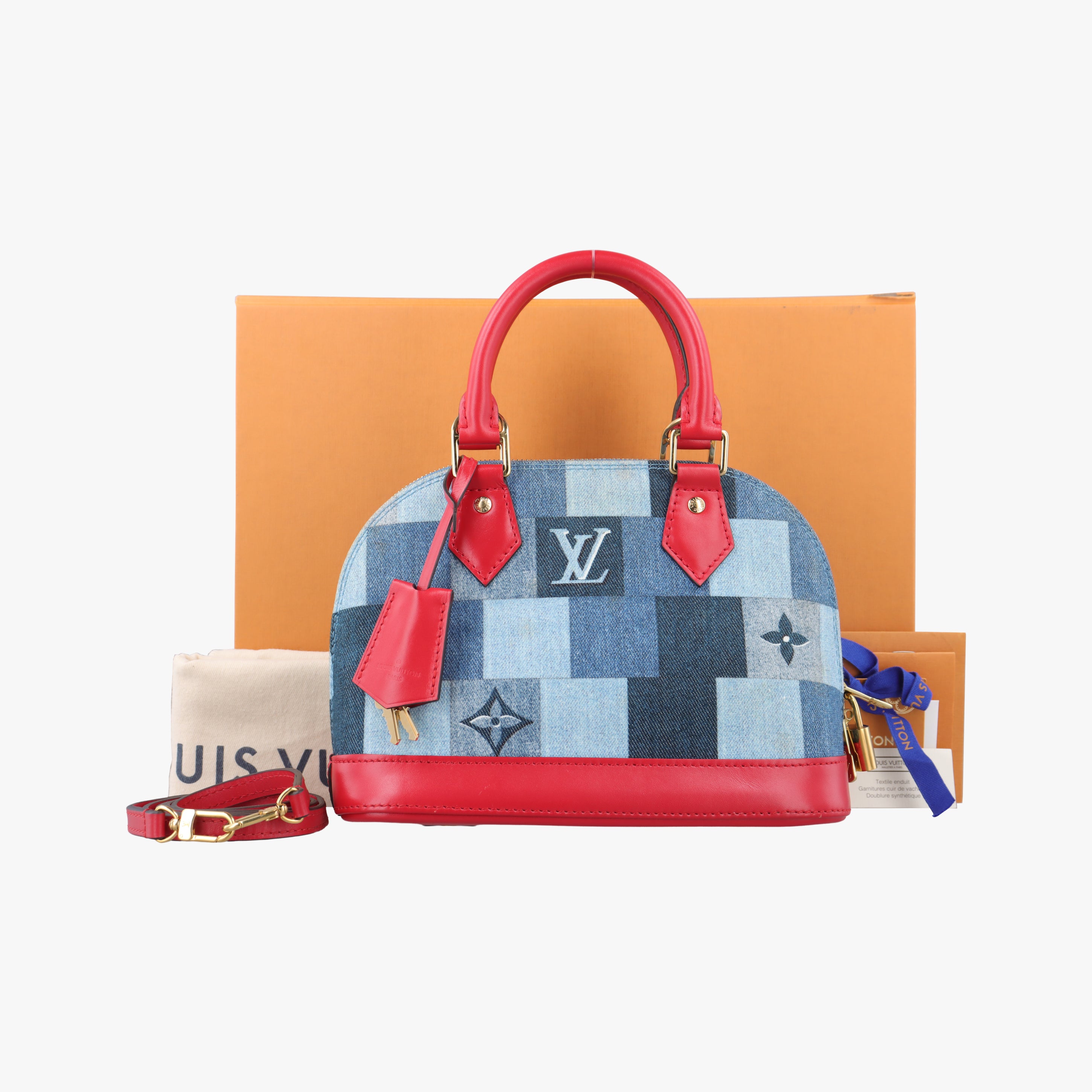 Pre-owned Louis Vuitton Alma BB DENIM×ROUGE Denim Monogram Patchwork M45042 shoulderbag | stylenewstar