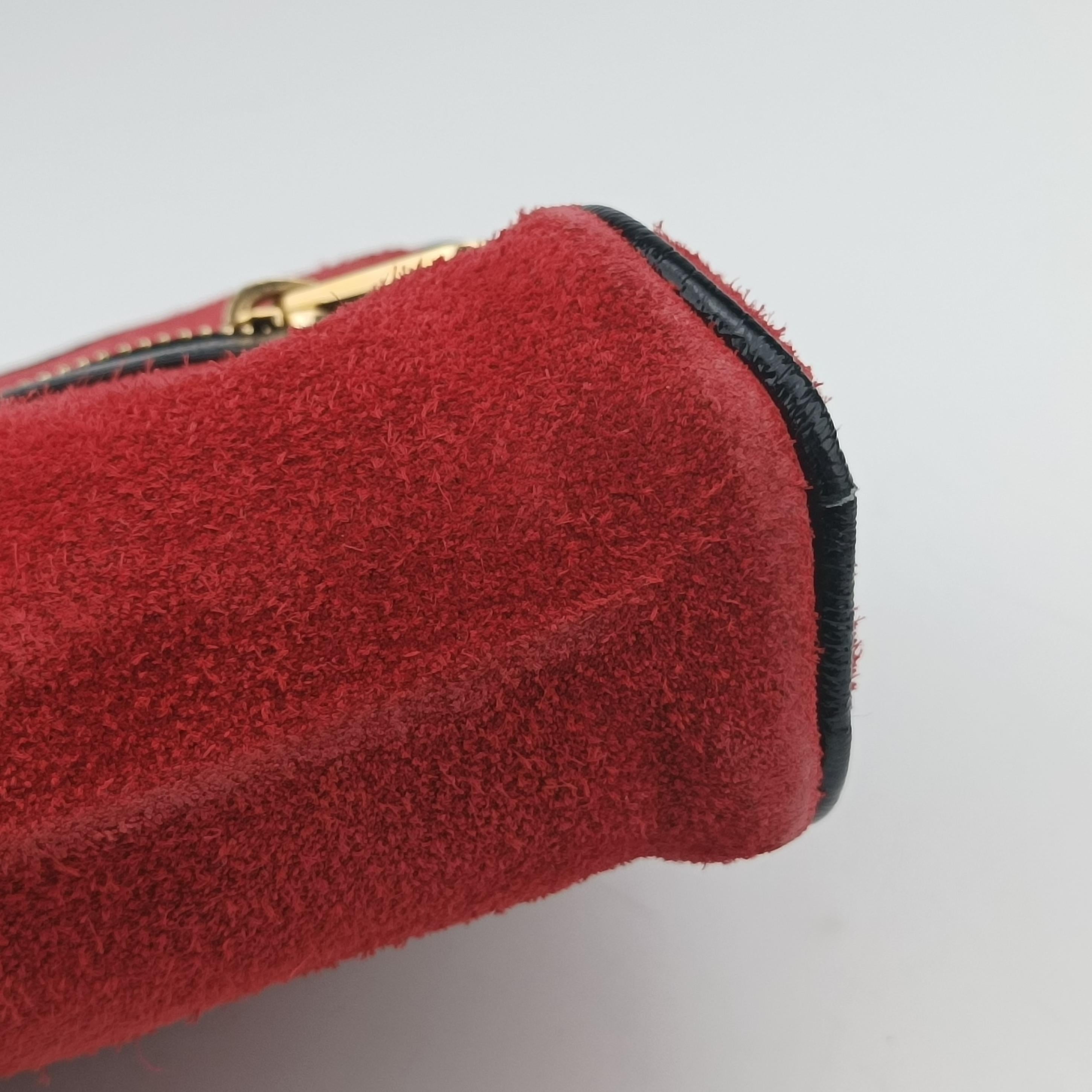 Pre-owned Gucci Ophidia Red×Black Suede× Leather 517076 bum bag/waist bag | stylenewstar