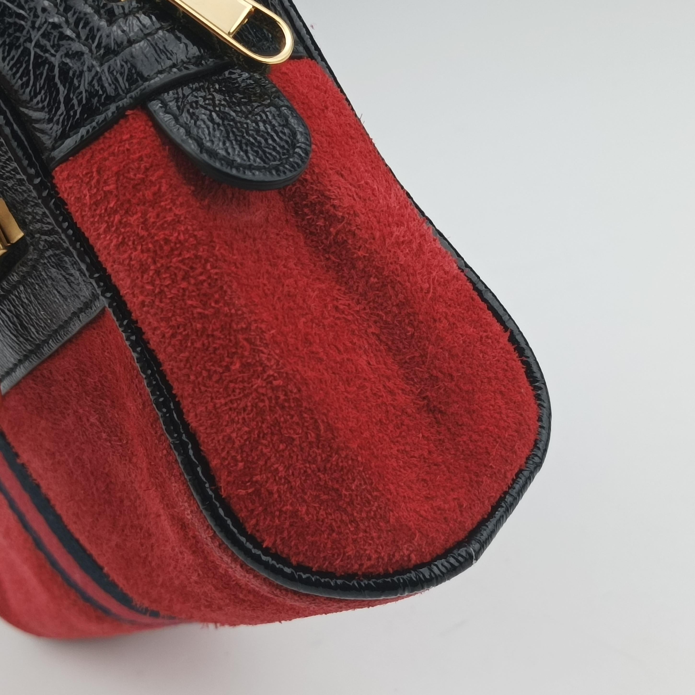 Pre-owned Gucci Ophidia Red×Black Suede× Leather 517076 bum bag/waist bag | stylenewstar