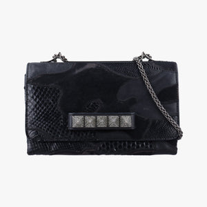 Pre-owned Valentino Rockstud Va Va Voom Black Ponyhair×Leather×Snakeskin  shoulderbag | stylenewstar