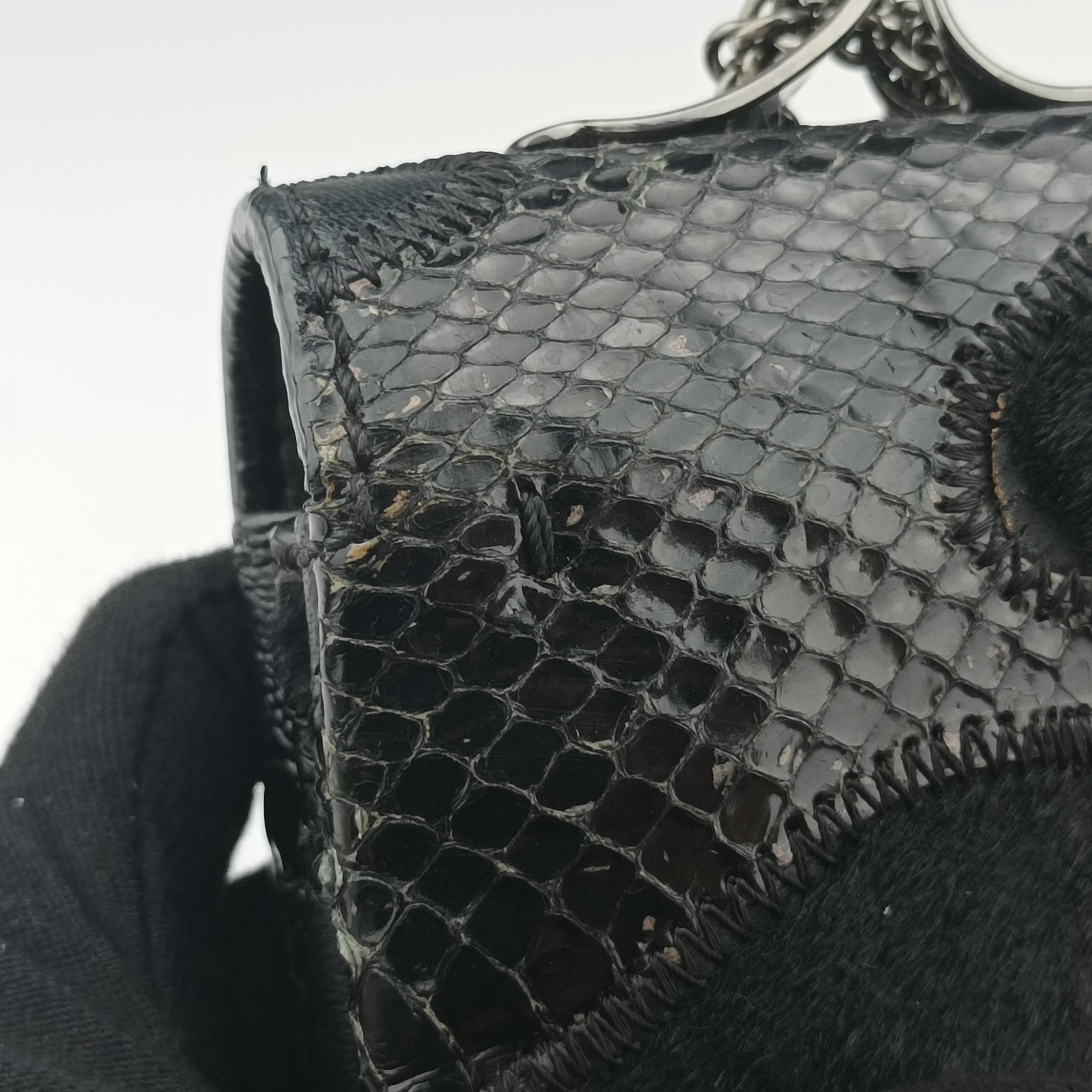 Pre-owned Valentino Rockstud Va Va Voom Black Ponyhair×Leather×Snakeskin  shoulderbag | stylenewstar