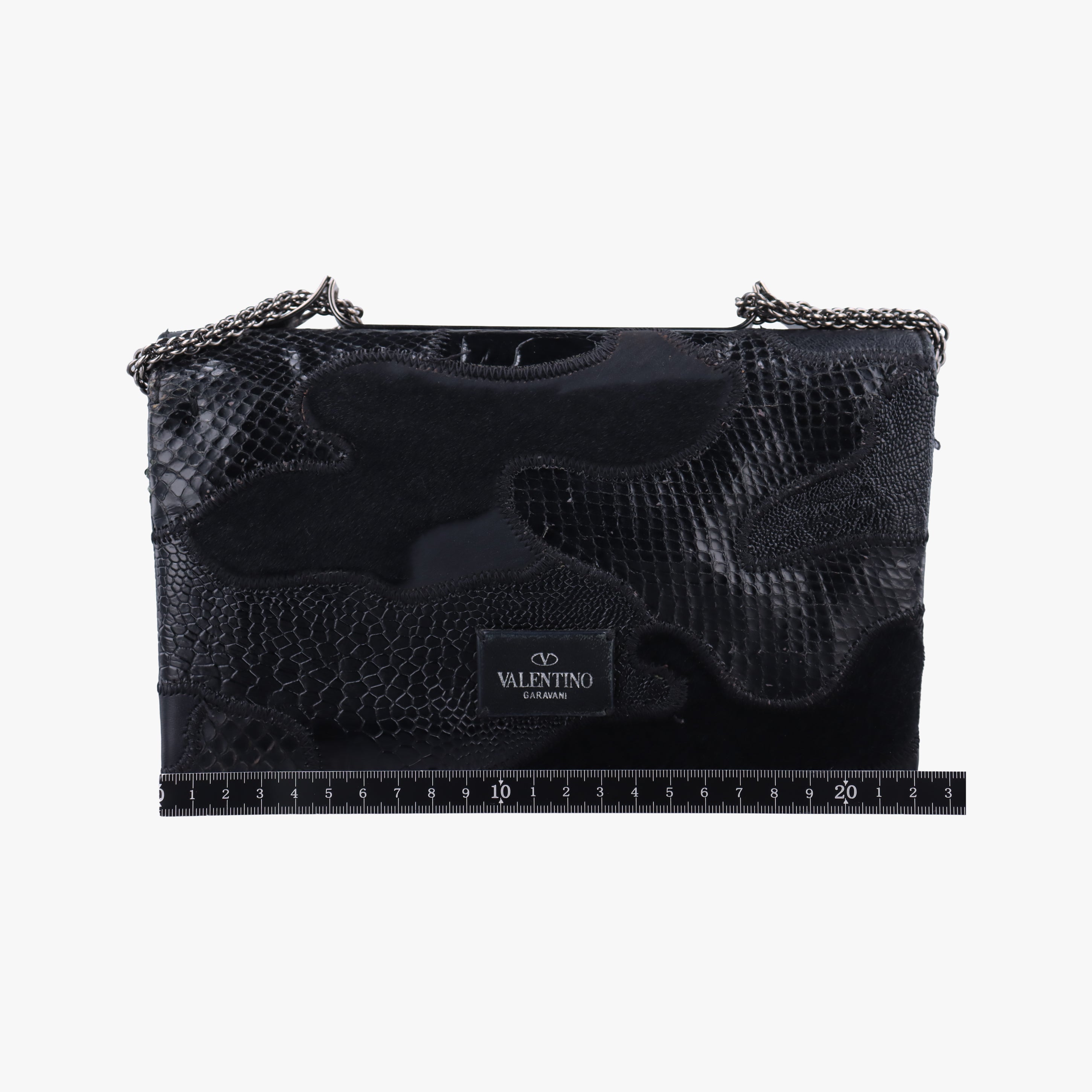 Pre-owned Valentino Rockstud Va Va Voom Black Ponyhair×Leather×Snakeskin  shoulderbag | stylenewstar