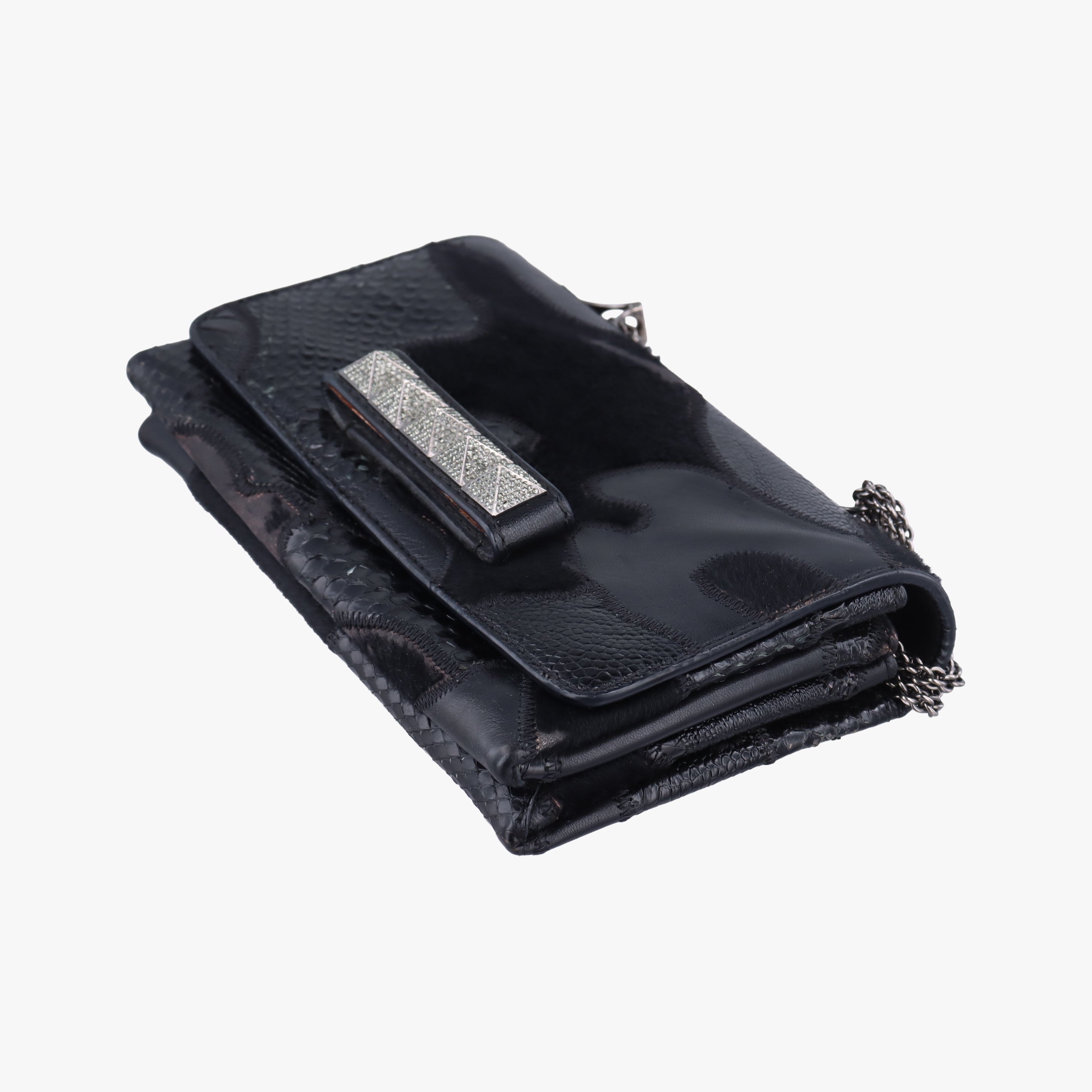 Pre-owned Valentino Rockstud Va Va Voom Black Ponyhair×Leather×Snakeskin  shoulderbag | stylenewstar