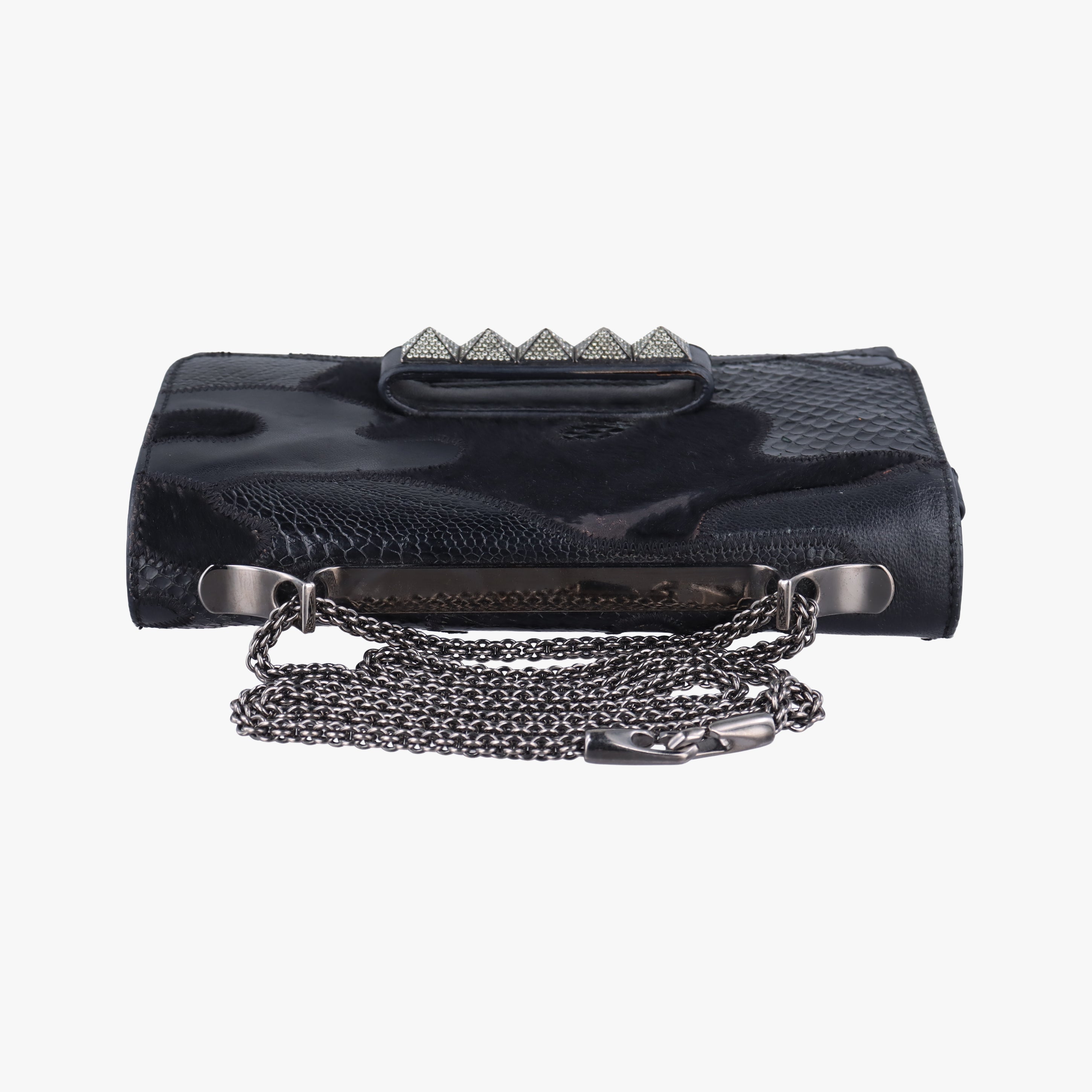 Pre-owned Valentino Rockstud Va Va Voom Black Ponyhair×Leather×Snakeskin  shoulderbag | stylenewstar