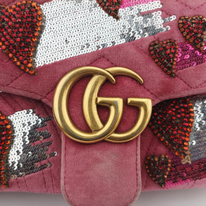 Secondhand Gucci GG Marmont Pink Velour×Sequins 443497 shoulderbag | stylenewstar