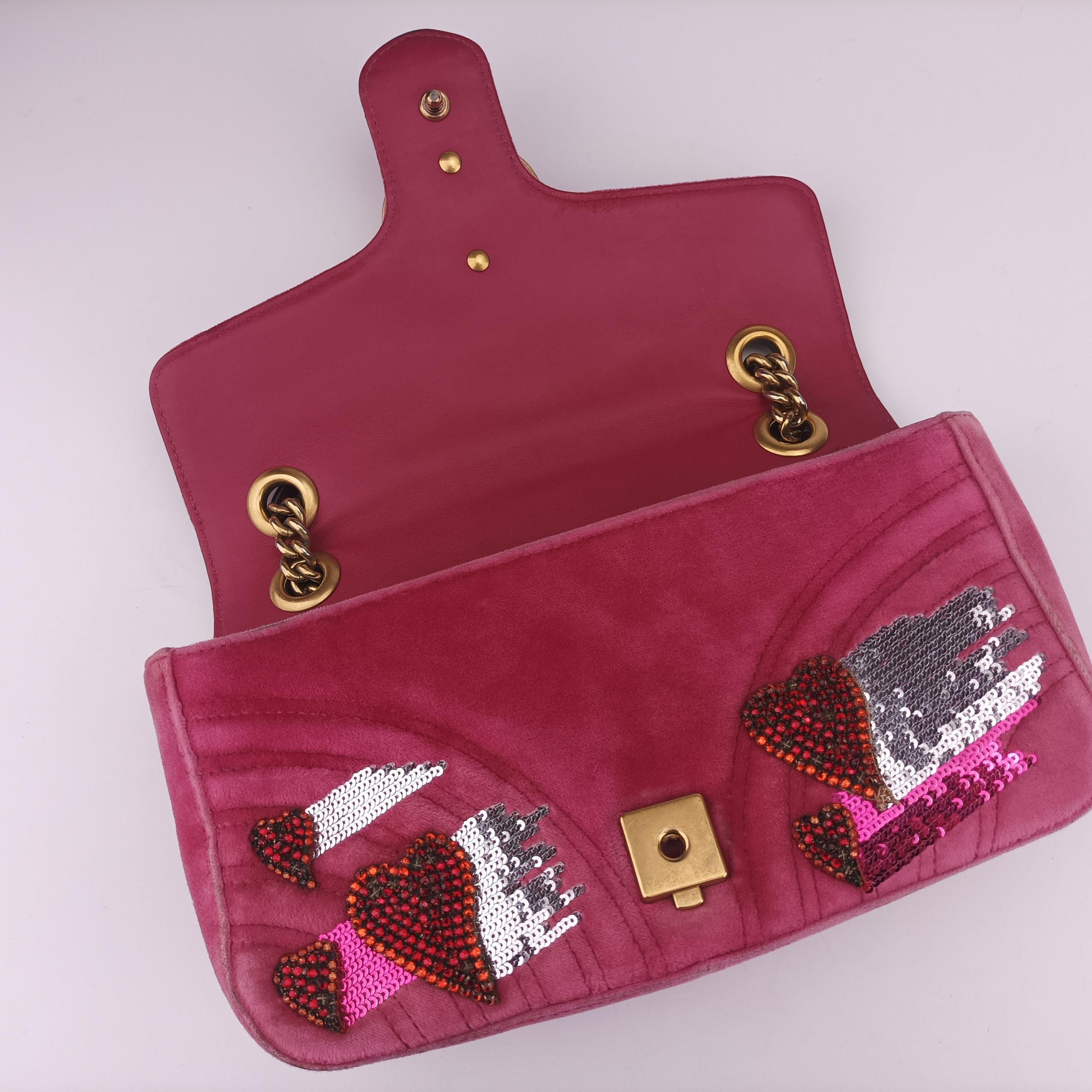 Secondhand Gucci GG Marmont Pink Velour×Sequins 443497 shoulderbag | stylenewstar