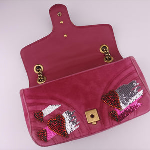 Secondhand Gucci GG Marmont Pink Velour×Sequins 443497 shoulderbag | stylenewstar