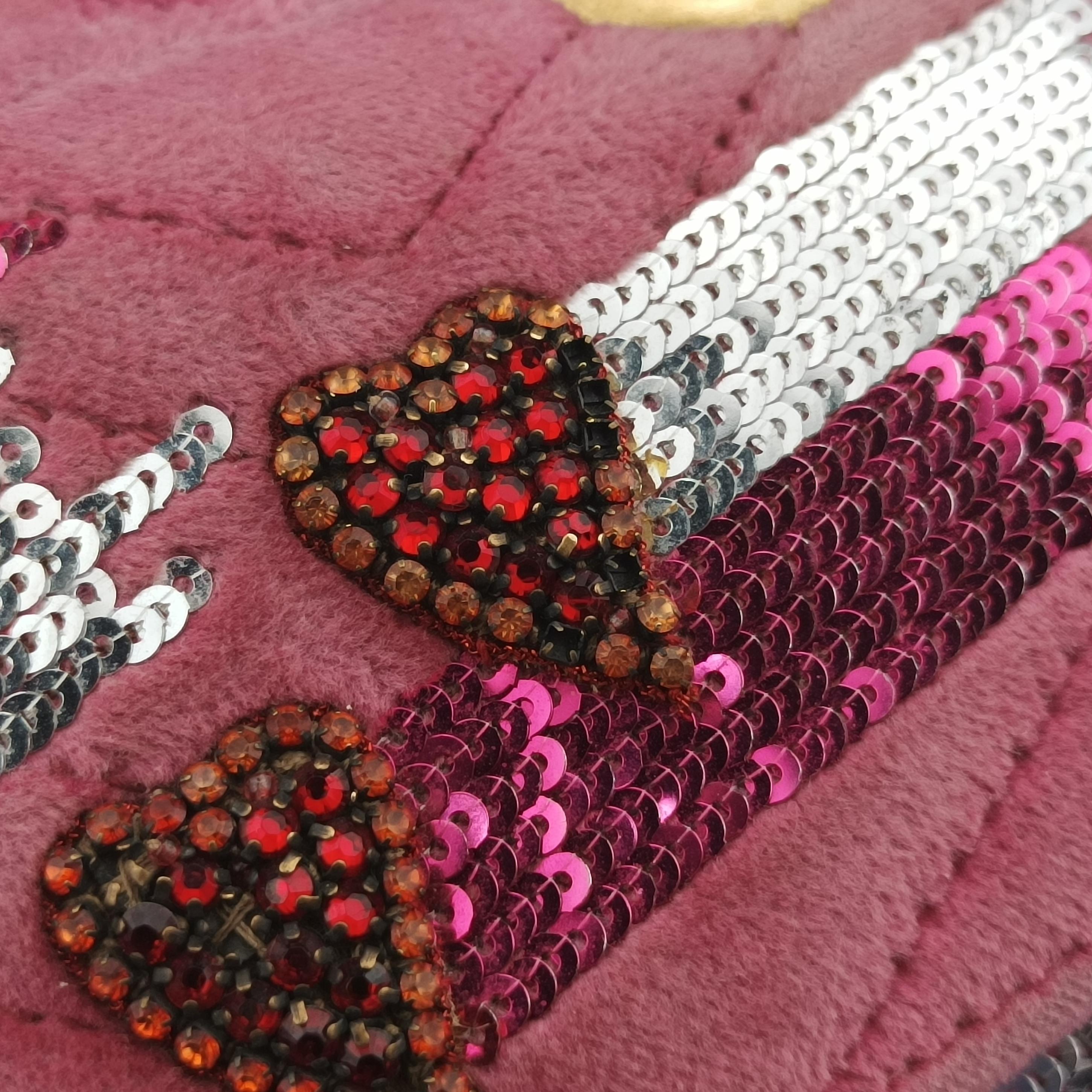 Secondhand Gucci GG Marmont Pink Velour×Sequins 443497 shoulderbag | stylenewstar