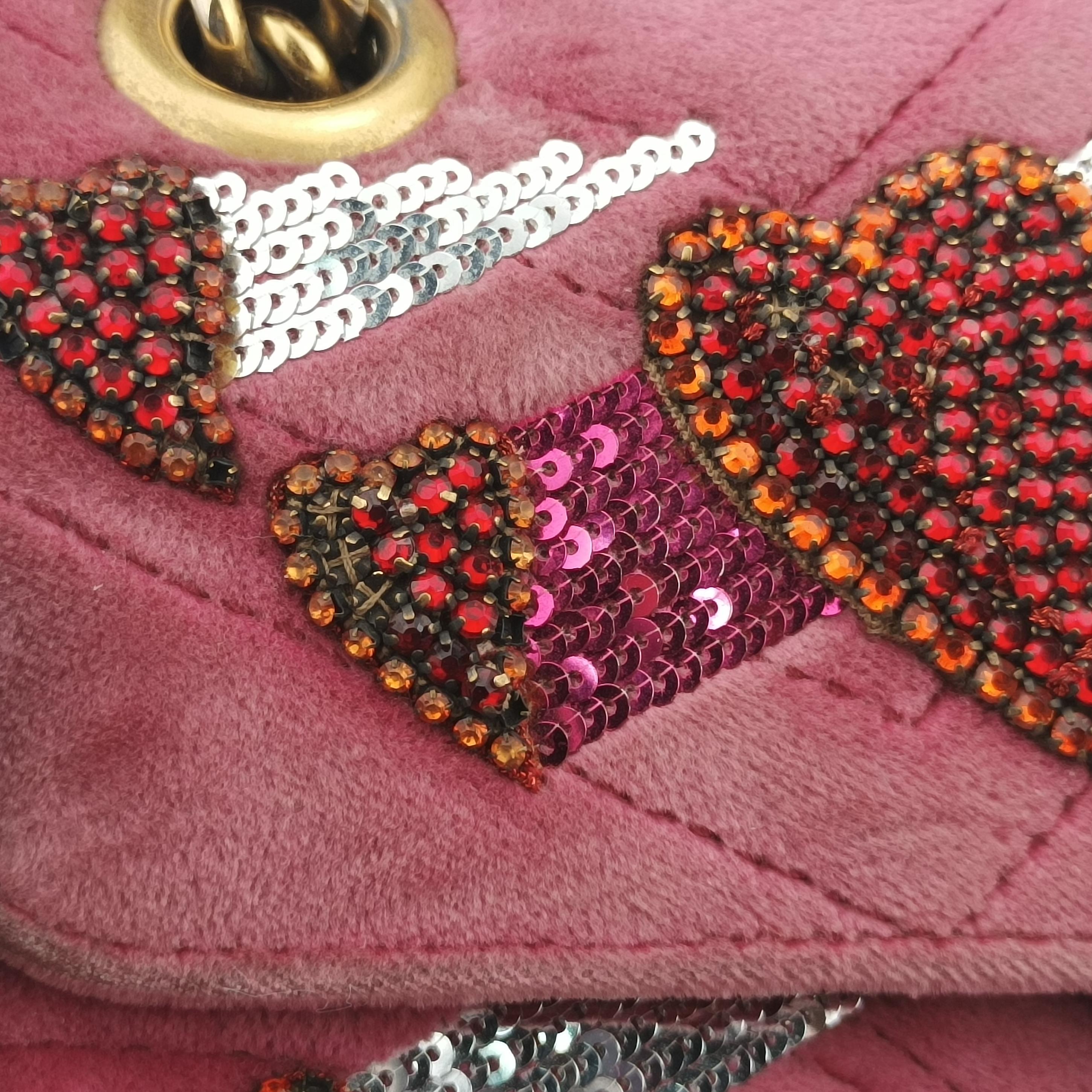 Secondhand Gucci GG Marmont Pink Velour×Sequins 443497 shoulderbag | stylenewstar