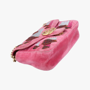 Secondhand Gucci GG Marmont Pink Velour×Sequins 443497 shoulderbag | stylenewstar