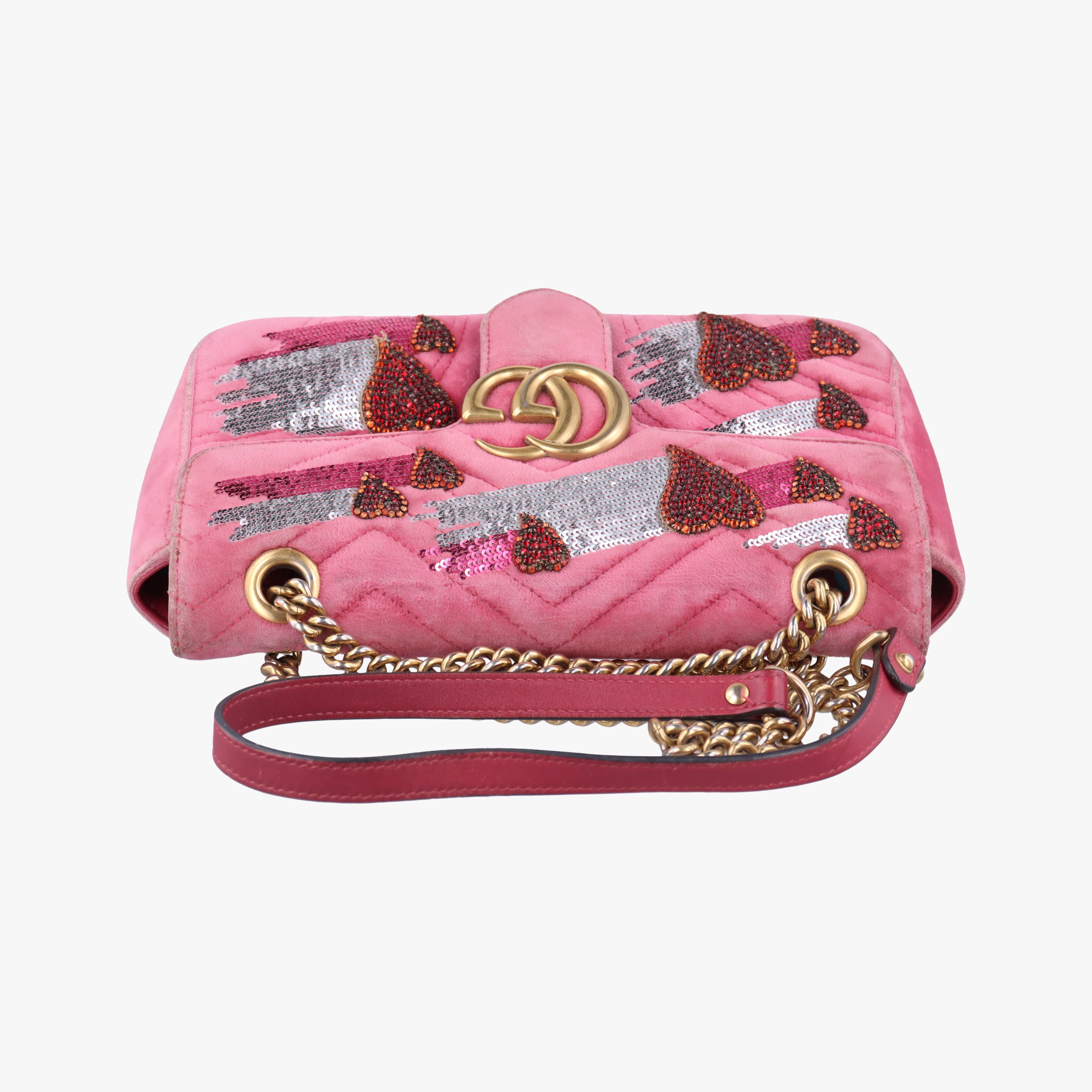 Secondhand Gucci GG Marmont Pink Velour×Sequins 443497 shoulderbag | stylenewstar